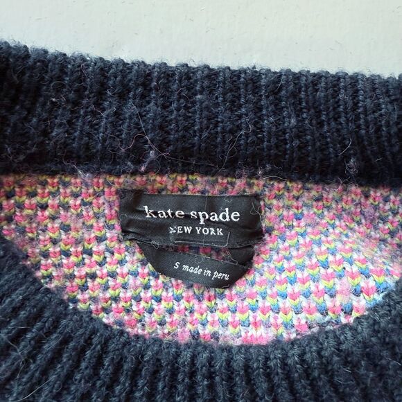 Kate Spade New York Wool Alpaca Blend Neon Abstract Fair Isle Sweater Size Small - Picture 9 of 13